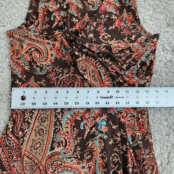 Lauren Ralph Lauren Paisley Print Faux Wrap Dress Sleeveless Belted Size PM - Picture 12 of 13